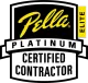 Pella Platinum Certified Contractor logo with black, white, and yellow colors.
