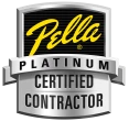 Pella Platinum Certified Contractor logo with black, white, and yellow colors.