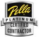 Pella Platinum Certified Contractor logo with black, white, and yellow colors.